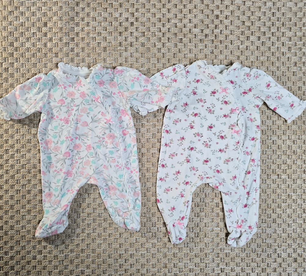 Little Me NB and 0-3M Baby Girl Footsie Bodysuit Sleeper 4 piece Bundle